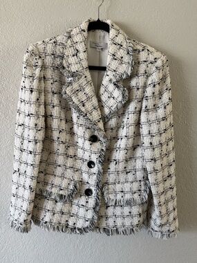 Vintage Designs By Seymour White Black Bouclé Three Button Blazer Size 14 (Med)